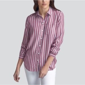 Beachlunchlounge Alanna Striped Button Down Top in Merlot Women's Size Small